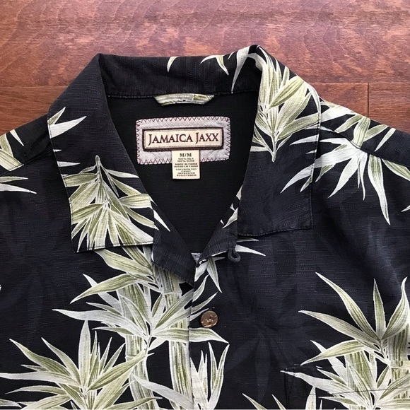 Jamaica Jaxx 100% Silk Tropical Shirt, Washed Black with Bamboo Fronds, Size Med - Picture 2 of 12